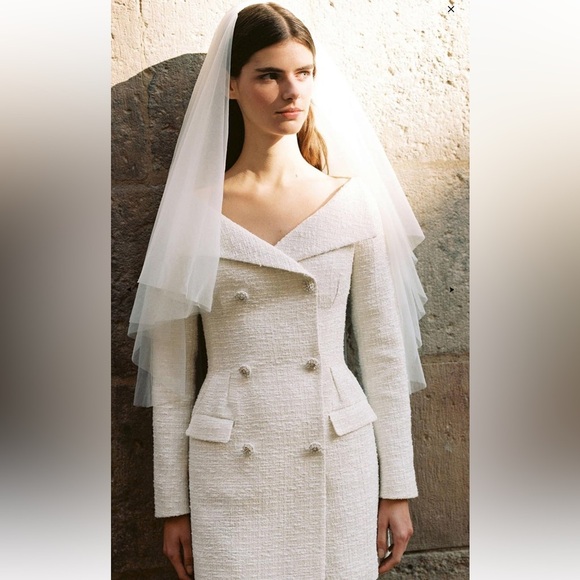 Self-Portrait Cream off white Metallic Boucle Mini Jacket Dress Size UK 10 US 6 - Picture 5 of 16